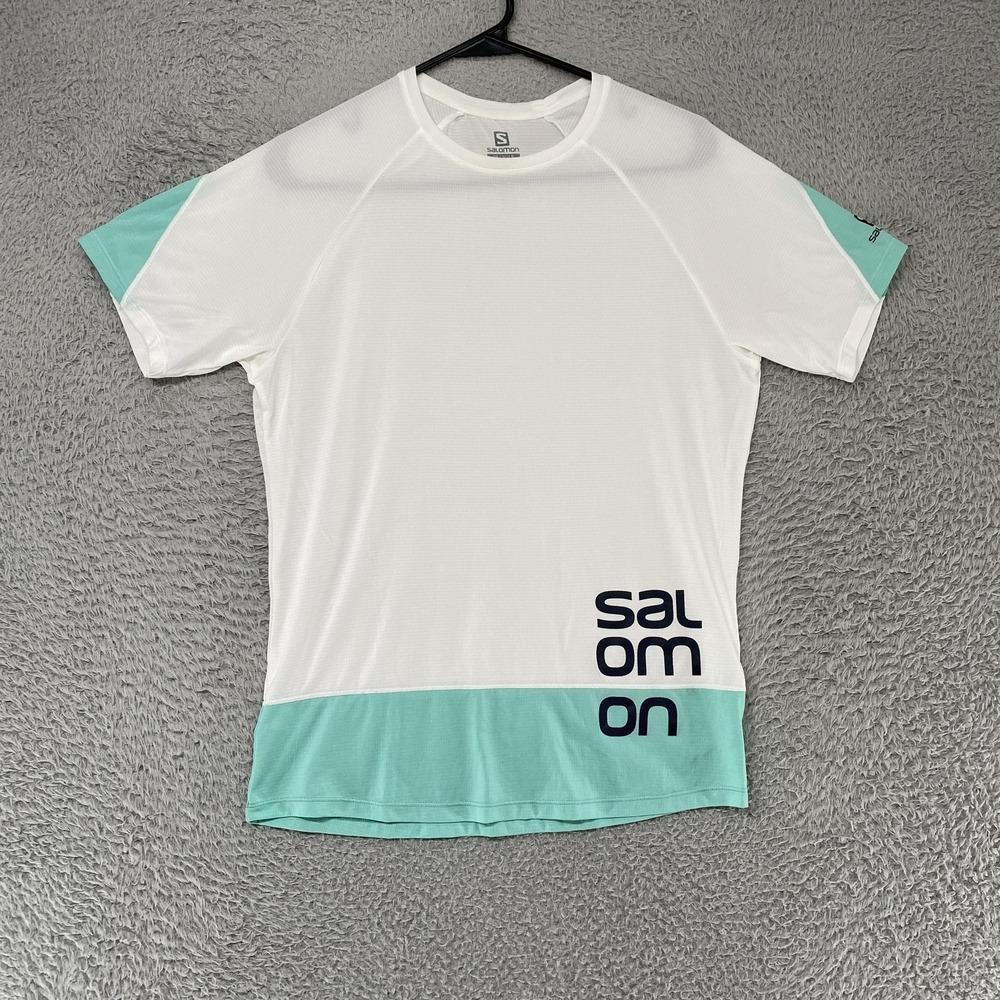 Salomon Shirt Mens Small White Running Workout Gym Performance Tee Summer